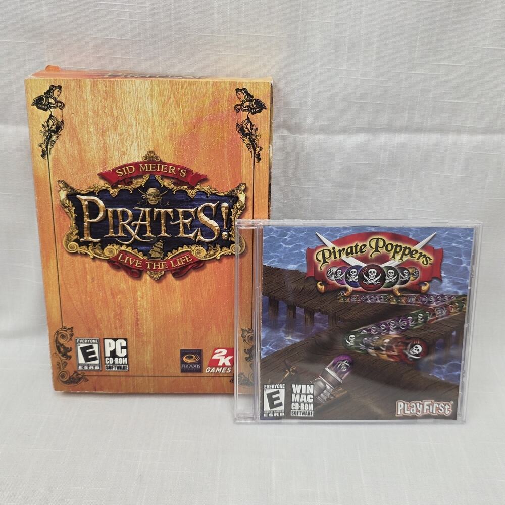 Sid Meier's Pirates! PC Big Box Complete 2 Disc Manual Map Pirate Poppers Bonus